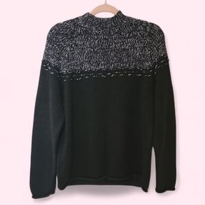 Vintage 90s Danielle Martin Black Marled Fisherman Sweater Ramie Blend Sz Large